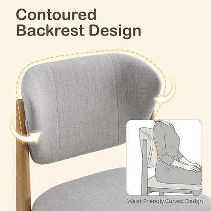 Casaphoria Dining Chairs Set of 2, Solid Oak Wood Legs Upholstered Kitchen Chairs, Mid Century Modern Ergonomic Curved Back Accent Chair for Dining Room, Home Office and Vanity, Gray