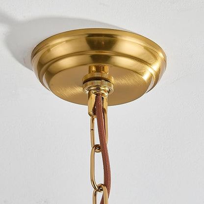 Vintage Brass Milk Glass Pendant Light Fixture, Mid‑Century Modern Chandelier, Antique Schoolhouse Pendant Lights for Kitchen Island, Dining Room, Entryway, Hallway, E26 Base