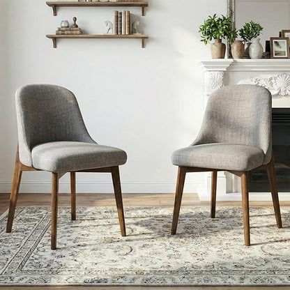 Casaphoria Set of 2 Dining Room Chairs, Mid Century Modern Accent Chairs with Cushioned Seat and Weathered Oak Wood Legs, Light Grey Fabric Dining Chairs for Kitchen, Bedroom, or Office Use