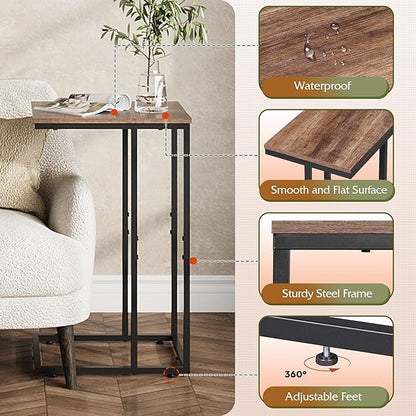 WLIVE C Shaped End Tables Set of 2, C Table Side Table for Couch, TV Trays Set of 2, Couch Side Tables that Slide Under, Small Side Table, C Table for Sofa, Living Room, Bedroom, Small Space, Brown