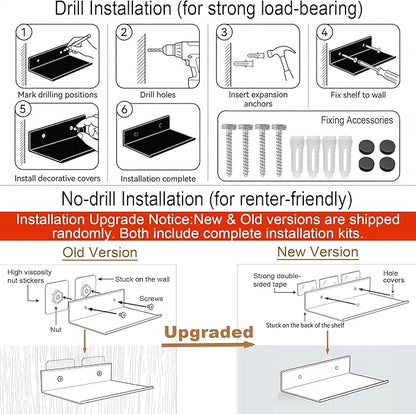 Z metnal Small Floating Shelves for Wall, 8-Inch Modern Aluminum Metal Display Shelf, Rustproof Minimalist Decor Wall Shelf for Bathroom, Bedroom & Office, No-Drill & Screw Mount, Matte Black, 2-Pack