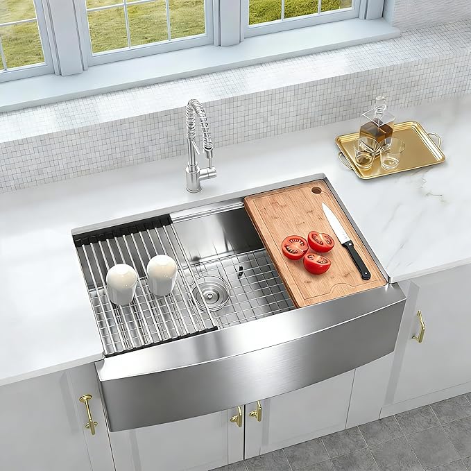 Farmhouse Kitchen Sink,16 Gauge T-304S Stainless Steel Workstation Farm Sinks with Accessories, 33" x 20" x 10" Large and Deep Apron Front Kitchen Sinks for Home, Kitchen and Outdoor