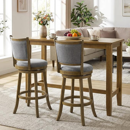 Giantex 30" Bar Height Stools Set of 2, Swivel Barstools with Rubber Wood Frame, Upholstered Seat & Footrest, Bar Chairs for Kitchen Island, Cafe, Pub