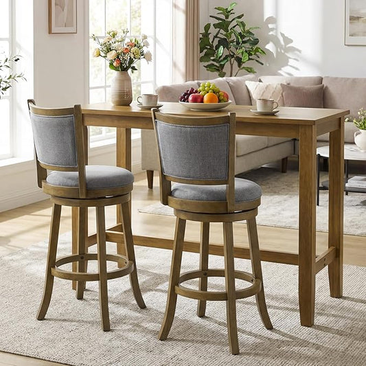Giantex 30" Bar Height Stools Set of 2, Swivel Barstools with Rubber Wood Frame, Upholstered Seat & Footrest, Bar Chairs for Kitchen Island, Cafe, Pub
