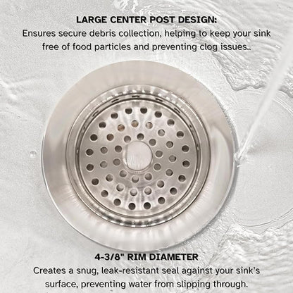 Westbrass A2165-07 4-1/4" OD Post Style Large Kitchen Basket Strainer with Waste Disposal Flange and Stopper Drain Set, Satin Nickel