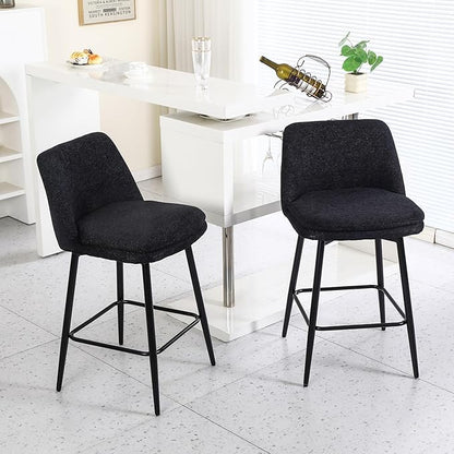 Counter Height Swivel Bar Stools Set of 2, 360° Swivel Upholstered Barstools with Back and Metal Legs, 25.6" Seat Height,Counter Stools for Kitchen Island and Pub,Linen Cloth,for Living Room