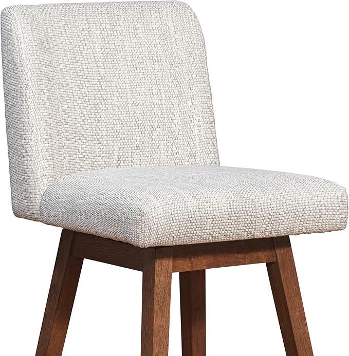 Armen Living Basila Modern Farmhouse 30" Seat Height Swivel Bar Stool for Kitchen Island Counter in Brown Oak Wood with Beige Fabric
