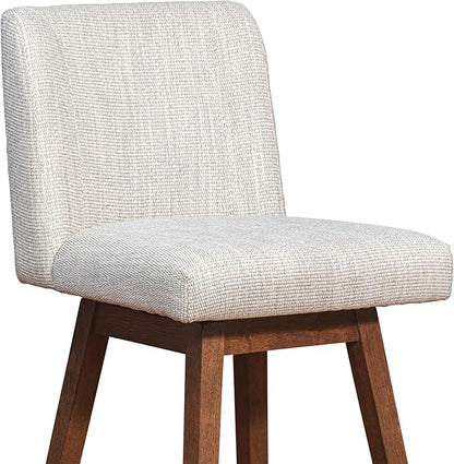 Armen Living Basila Modern Farmhouse 30" Seat Height Swivel Bar Stool for Kitchen Island Counter in Brown Oak Wood with Beige Fabric
