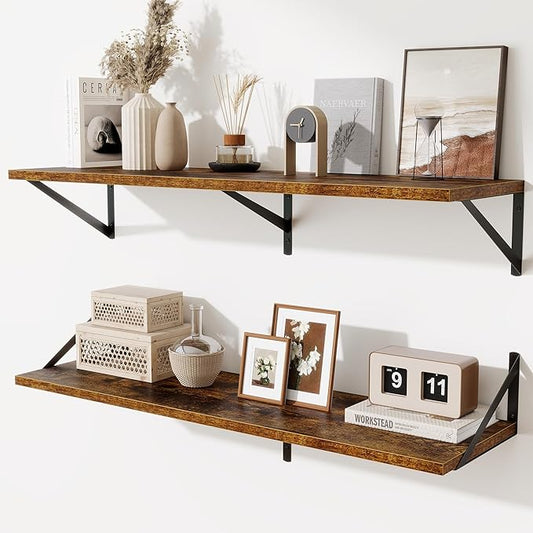 Floating Shelves for Wall,40" Wall Mounted Shelves Set of 2,Long Wood Floating Shelves,Hanging Wide Display & Storage Shelf with Metal Brackets for Bathroom,Bedroom,Kitchen,Living Room,Rustic Brown