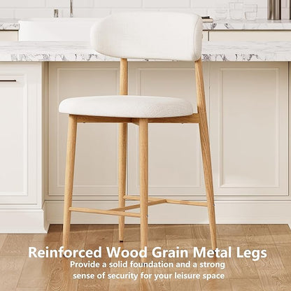 Set of 2 Counter Height Bar Stools: Upholstered Barstools with Metal Legs for Kitchen Island Dining Room in Beige - Comfortable & Chic Industrial Style, Premium Quality Bar Height Seating