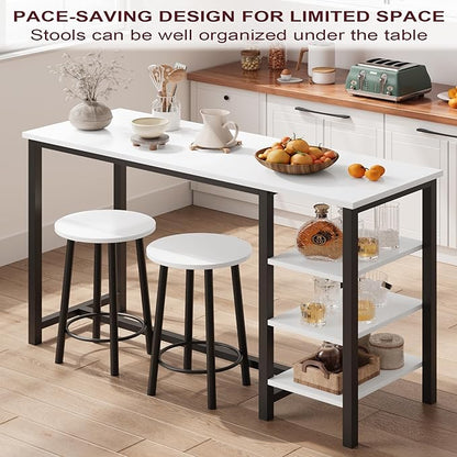 Amvove Bar Table and Chairs Set for 2, Kitchen Island with Storage Shelves Kitchen Table with 2 Bar Stools Counter Height Dining Table Set Breakfast Nook for Small Space & Kitchen,High Top Table