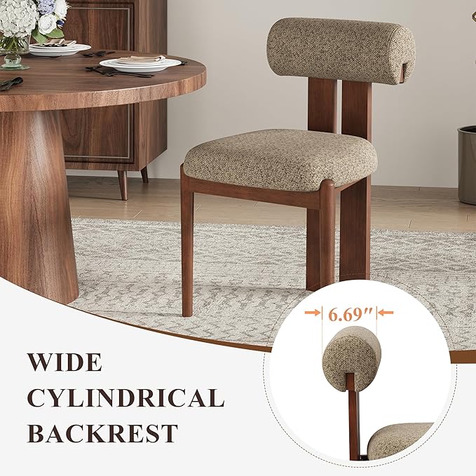 MALOL Modern Wooden Dining Chairs Set of 4, Upholstered Fabric Kitchen Chairs with Sculptural Backrest, Mid-Century Farmhouse Dining Room Chairs with Solid Wood Legs, Camel