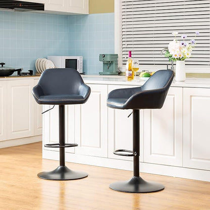 Glitzhome Bar Table and Chairs Set, Square Black Steel Pub Table with Soild Elm Wood Top and Bar Height Adjustable Swivel PU Leather Bar Stool for Breakfast Nook Living Room Small Space Restaurant