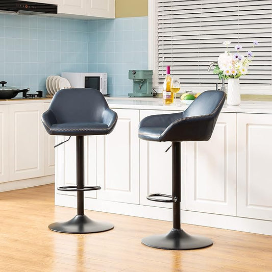 Glitzhome Bar Table and Chairs Set, Square Black Steel Pub Table with Soild Elm Wood Top and Bar Height Adjustable Swivel PU Leather Bar Stool for Breakfast Nook Living Room Small Space Restaurant