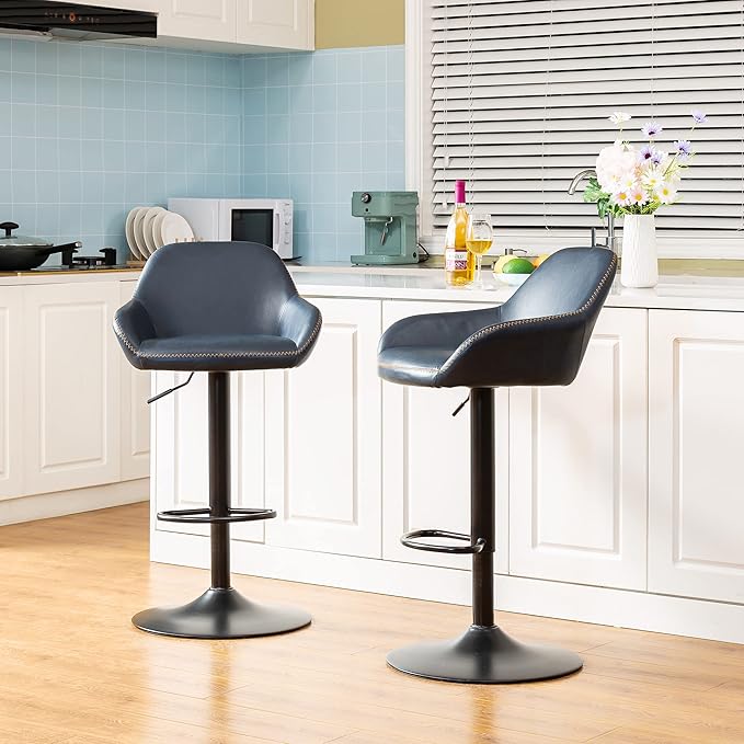 Glitzhome 3-Piece Pub Table and Chairs, Square Bar Height Adjustable Swivel PU Leather Bar Stools Set of 2, Rustic Dining Room Tables for Kitchen Island Bistro Office Living Room Small Space