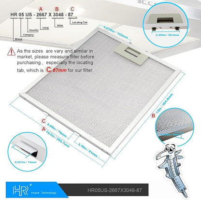 Upgraded W10169961A Range Hood Filter Replacement, Fits Whirlpool, Ikea, Kitchen Aid, Jenn Air, Aluminum Mesh Hood Grease Filter 10.5x12Inch, HR Huare Technology Aluminum Range Hood Vent Filters,1PCS