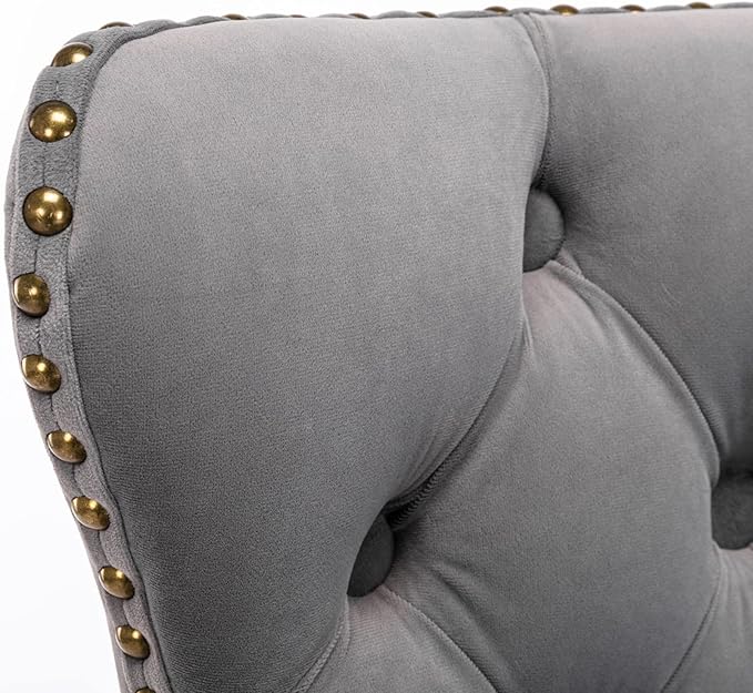 Rhomtree Velvet Swivel Bar Stools Upholstered Bar Stool with Button Tufted Back and Pull Ring Height Adjustable Barstools 25-33 Inch for Home Pub and Kitchen Island (Gray with Black Base, Set of 4)