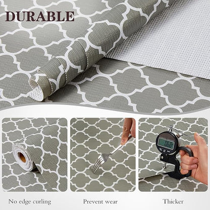Drawer and Shelf Liner, Non-Slip Kitchen Cabinet Liners Non-Adhesive Thick Strong Grip Waterproof Washable Mats Protect Dresser Shelves Cupboard Bathroom Cabinets, Gray, 18 in X 30 FT