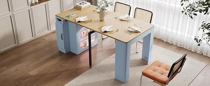 LifeSky Extendable Dining Table with Storage: Expandable Mobile Kitchen Island Table with Power Outlet & LED Light for Small Apartments - Modern Folding Cabinet Table for Dining Room & Living Room (Gr