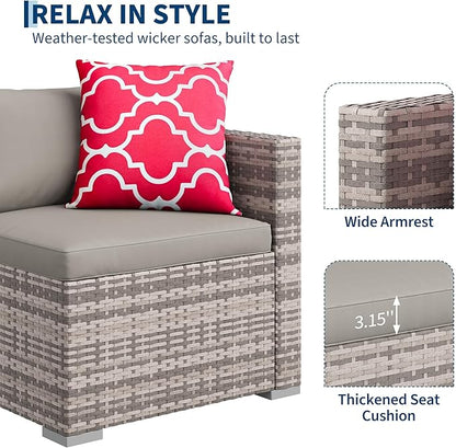 GAOMON 5-Piece All-Weather Patio Furniture Set, Convertible Outdoor Sectional Sofa with Ottoman & Tempered Glass Table, PE Rattan Conversation Set for Garden, Backyard, Porch, Poolside