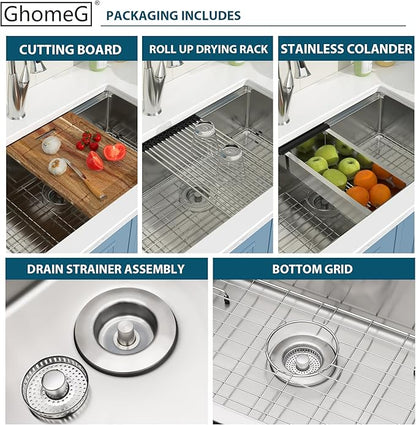 28 Undermount Kitchen Sink 28x18 Workstation Undermount Sink Stainless Steel 16 Gauge 8 In Deep Single Bowl Under Counter with Accessories