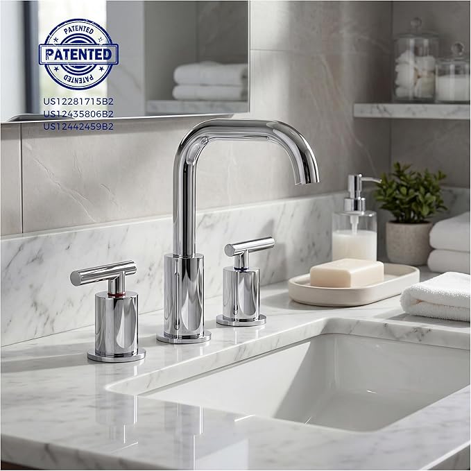 FORIOUS Bathroom Sink Faucet Chrome, 3 Hole Widespread Bathroom Faucets for Vanity Restroom RV Lavatory,with Pop Up Drain and Hoses