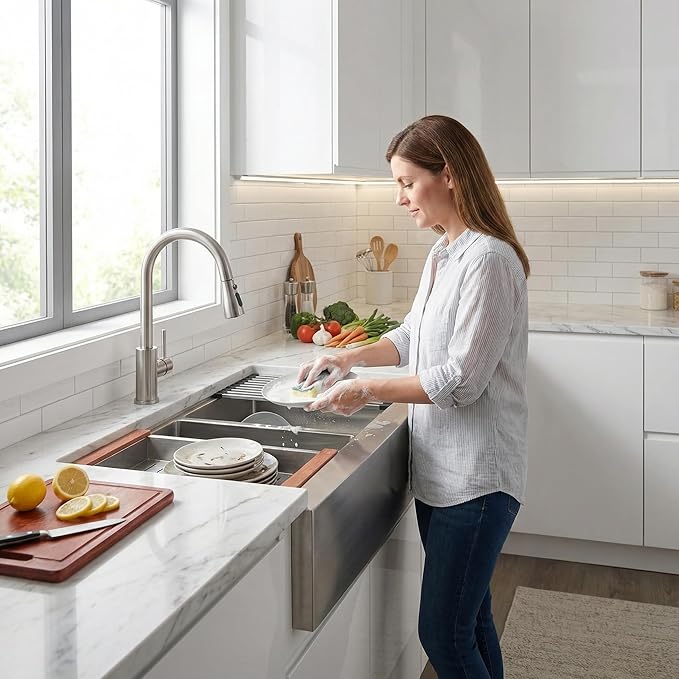LQS Double Bowl Kitchen Sink, Undermount/Drop In Kitchen Sink, Double Bowl Stainless Steel Kitchen Sinks, 16 Gauge Stainless Steel Handmade Sinks (Stainless Steel, 28" x 22" x 10")