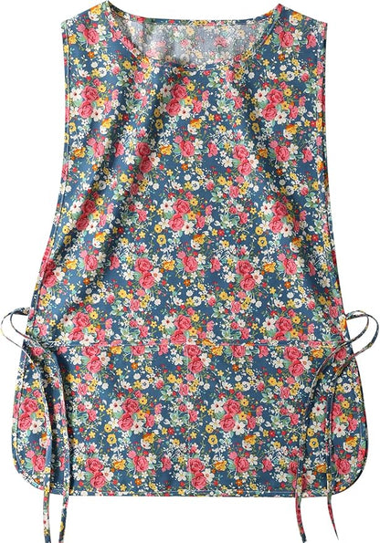 Women Cobbler Apron with 2 Pockets, Vintage Floral Aprons for Women Chef Apron for Baking, Cooking, Gardening