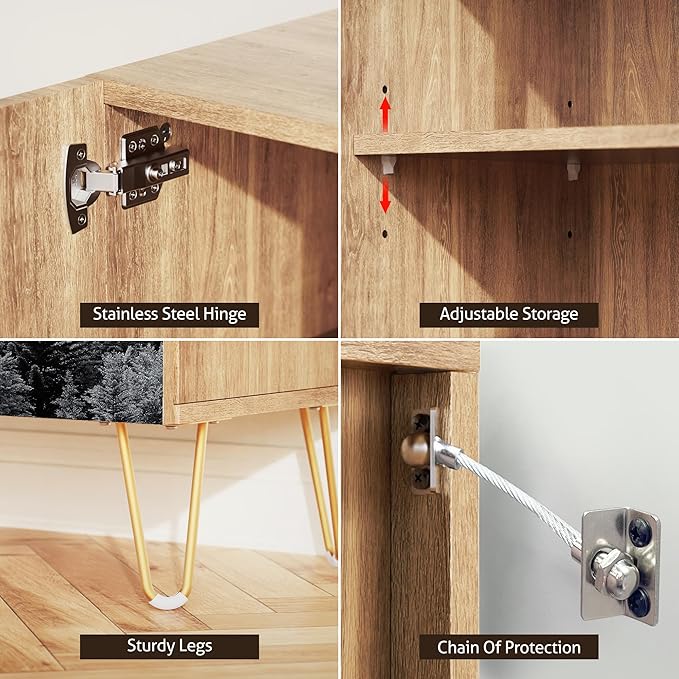 SIGNWIN Sideboard Buffet Cabinet, Kitchen Storage Cabinet with 2 Doors, Duotone Misty Foggy Mountain Forestra, Cupboard Console Table for Dining Room - 35" L x 18" W x 29" H