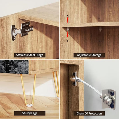 SIGNWIN Sideboard Buffet Cabinet, Kitchen Storage Cabinet with 2 Doors, Duotone Misty Foggy Mountain Forestra, Cupboard Console Table for Dining Room - 35" L x 18" W x 29" H