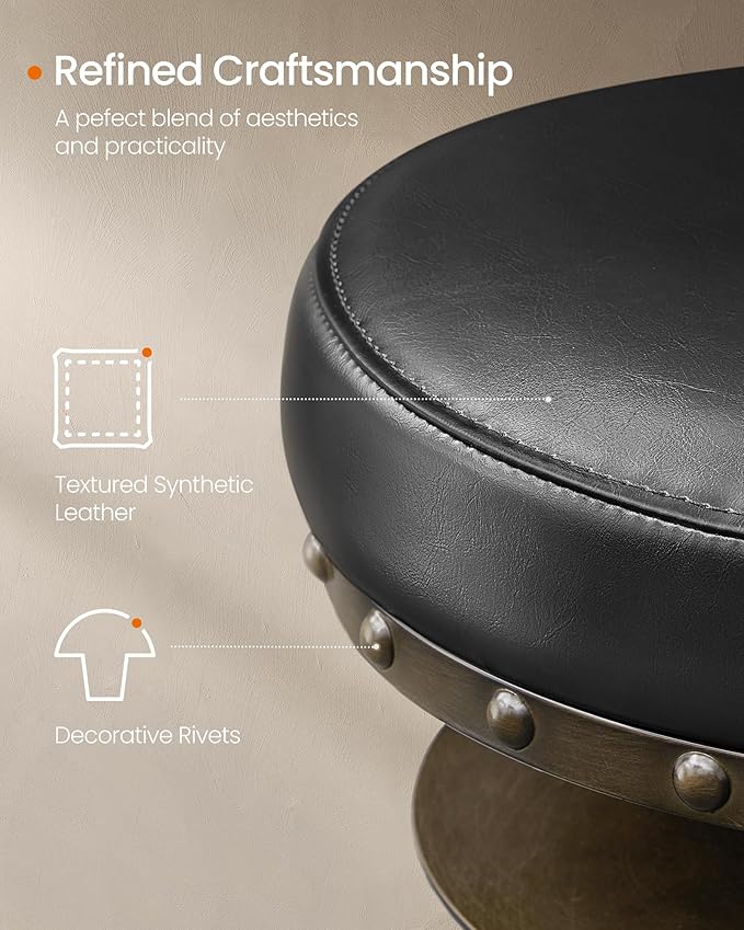 SONGMICS Home Bar Stools, Set of 2, Steampunk Counter Stool for Kitchen, Adjustable Height and Swivel Padded Seat, Workbench Stool, 16.5 x 19.3 x 24.6-29.3 Inches, Ink Black ULJB096B01