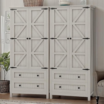 YITAHOME Farmhouse Kitchen Pantry Cabinet, 64.5" Tall Storage Cabinet with 2 Drawers & Adjustable Shelves, Ideal for Kitchen, Living Room, or Entryway, White