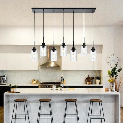 MELUCEE Linear Hanging Pendant Lights with Clear Glass Shade Black Dining Room Light Fixtures Over Table Kitchen Island Lighting, Adjustable Hanging Height