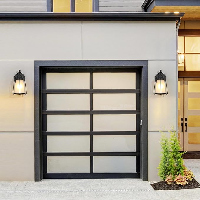 Farmhouse Outdoor Wall Light Fixture, Black Exterior Wall Mounted Lantern Sconces with Frosted Glass, Anti-Rust Porch Lights for Front Door, Garage, Entry, Porch, Patio, and Gazebo