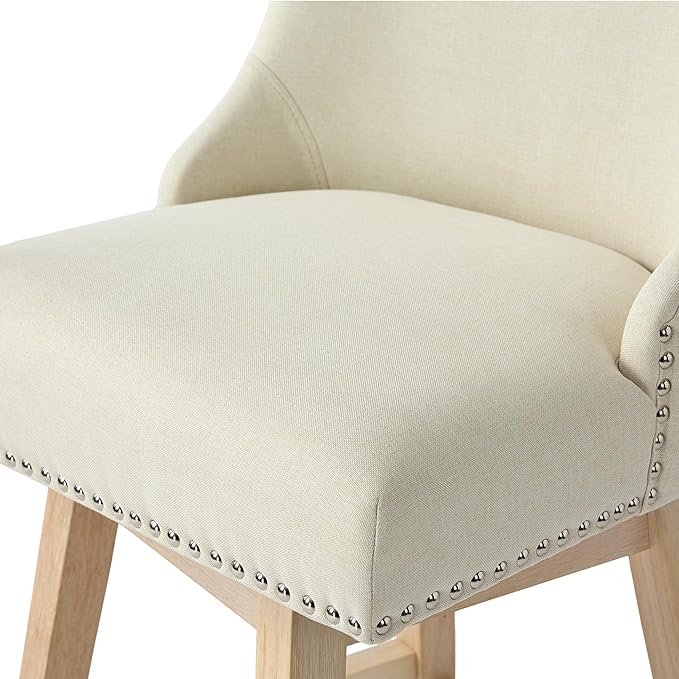 Counter Height Swivel Bar Stools Set of 3, Modern Linen Fabric Swivel Barstools with Back and Wood Legs, Upholstered 26" Seat Height Counter Stools for Kitchen Island, Home Bar, Beige