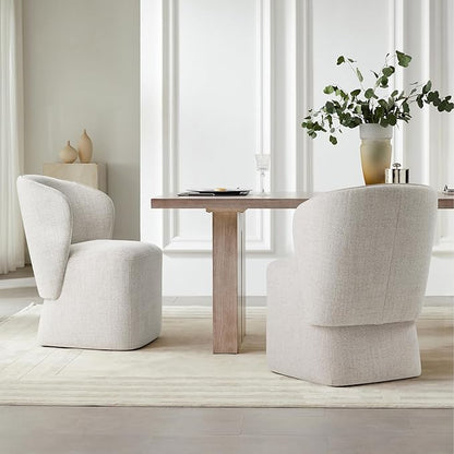 KISLOT Upholstered Dining Chairs with Wheels, No Assembly Stain Resistant Fabric Modern Barrel Armchair with Casters, Dining Room Chairs for Kitchen Living Room Bedroom, Linen, Set of 1