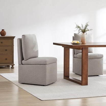 KISLOT Upholstered Dining Chairs with Casters, Modern Dining Room Chairs Set of 4 with Hidden Storage & 4 Wheels, Single Sofa Chair for Kitchen, Reading Room, Waiting Room, Khaki (2 Box)