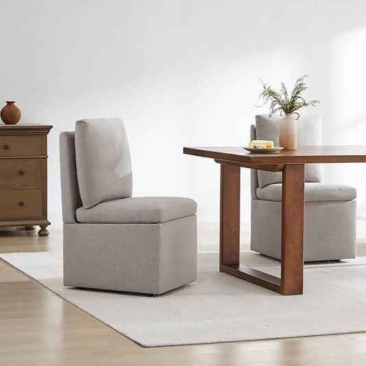 KISLOT Upholstered Dining Chairs with Casters, Modern Dining Room Chairs Set of 2 with Hidden Storage & 4 Wheels, Single Sofa Chair for Kitchen, Reading Room, Waiting Room, Khaki
