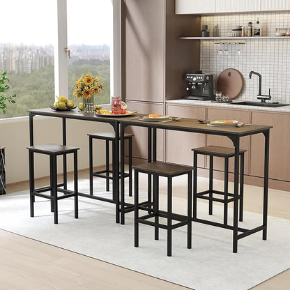 COSTWAY 3-Piece Dining Table Set, 47.5" Industrial Counter-Height Kitchen Table and 2 Bar Stools, High Top Rectangular Pub Table and Chairs for Dining Room Small Place Breakfast Nook Bistro (Grey)