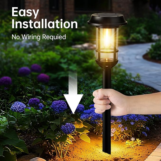 8 Pack Bright Solar Pathway Lights, LED Solar Powered Garden Lights Outdoor Waterproof IP65, Landscape Lighting for Path Walkway, No Wiring, Easy to Mount, Auto On/Off 2700K Warm White