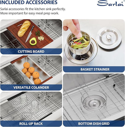 Sarlai 36 Farmhouse Sink Stainless Steel - 36x22 Inch Kitchen Sink Ledge Workstation Apron Front Single Bowl 16 Gauge Stainless Steel Luxury Undermount Farm Kitchen Sink