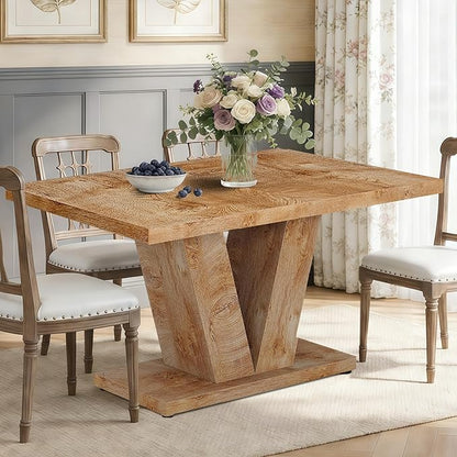 Oigavfd 47 Inch Dining Table, Rectangular Kitchen Table for 4 with Heavy Duty Pedestal Base, Modern Farmhouse Wood Dining Table for Dining Room, Kitchen, and Small Space (Light Oak Brown)