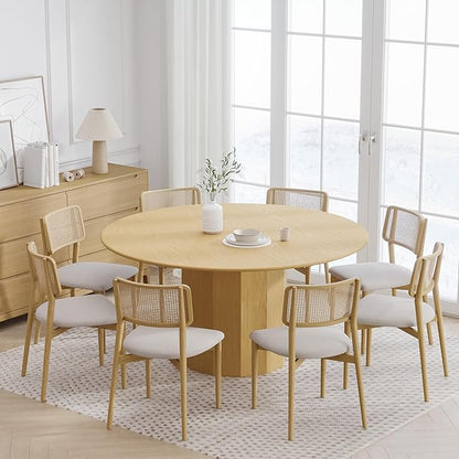 Casaphoria 60" Round Dining Table, Modern Wood Kitchen Table with Cylinder Polygonal Base for Living Room & Dining Room, Easy Assembly Farmhouse Furniture for 4-6, Oak