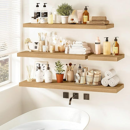 Vivelove 48 Inch Floating Shelves for Wall, 48x9 Display Shelves for Bathroom Living Room Kitchen Bedroom Office Farmhouse Home Decor - Set of 2, Oak
