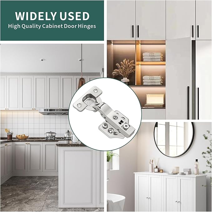 10 Pack Half Overlay Soft Close Cabinet Hinges 105° Frameless 3 Way Adjustable Soft Close Hinges for Cabinet Doors Kitchen Cabinet Door Hinges with Screws