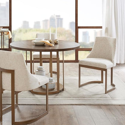 Madison Park Bryce Parsons Upholstered Accent Dining Chairs Set of 2, Padded Seat with Cushion, Antique Gold Metal Frame Back and Sled Leg, Contemporary Modern Chic for Kitchen, Cream 2 Piece
