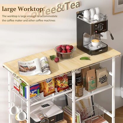 ThreeHio Kitchen Microwave Cart, Microwave Stand with Adjustable Shelf, Coffee Bar Stand Kitchen Baker's Rack with Wheels Rolling Storage Cart Organizer Shelf for Living Room, Office, Balcony