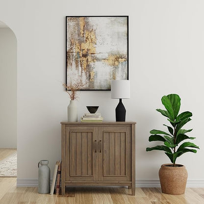 SIMPLIHOME Lev SOLID WOOD 32 Inch Wide Contemporary Low Storage Cabinet in Smoky Brown, For the Living Room, Entryway and Family Room