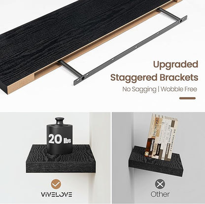 Vivelove Floating Shelves 16 Inch, Wall Shelves Over Toilet with Invisible Brackets for Bathroom Living Room Kitchen Bedroom Office Farmhouse Home Decor, 16" X 9.3" X 1.5" - Set of 2, Black