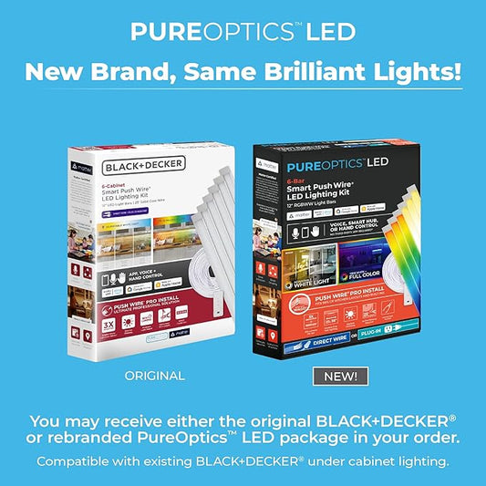 Black+Decker Professional Push Wire® Matter Certified Smart Under Cabinet Lighting Kit, Adjustable White and RGB LEDs, Works with Alexa, Apple Home, Google Home, (6) 12" Bars